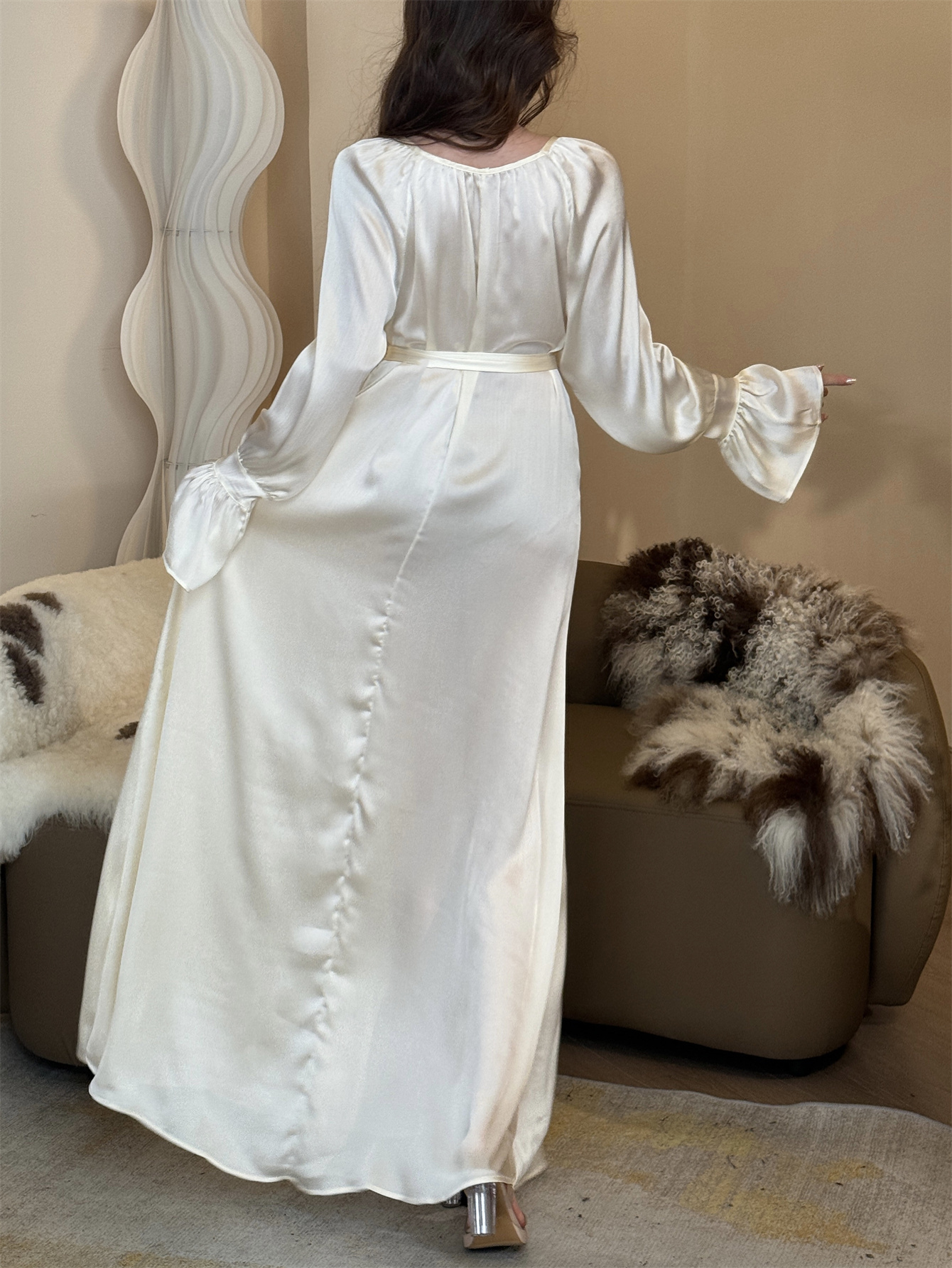 long dress elegant Elegant Korean Kaftan Dress – Korean Fashion & Clothes in Satin – Morus Alba