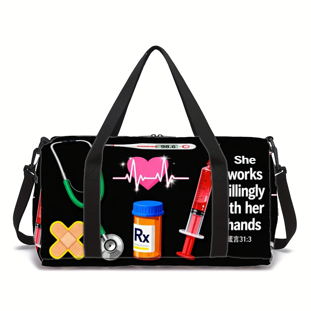 TEMU Nurse Element Print Unisex Fitness Yoga Bag - Durable Polyester Daily Use (great Gift) Machine Washable For Gym Large Capacity With Side/inner