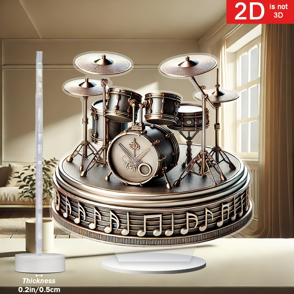 

2d Flat, Vintage Acrylic Drum Set Table Decoration - Romantic Gift For Music Lovers, Multi-functional Home And Office Decor With Cymbals , Artistic Decor, Desktop