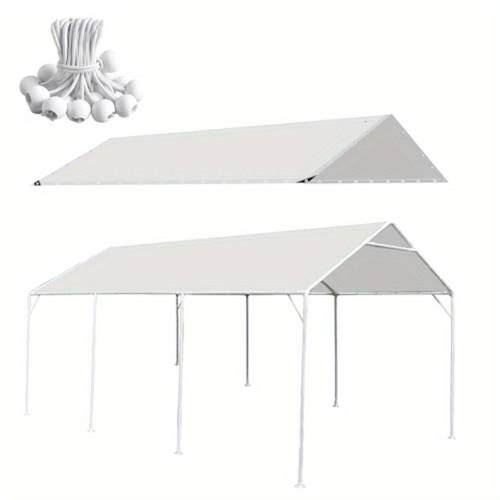 10 x 20 ft heavy duty carport replacement canopy waterproof uv protected garage top tent cover with 44 ball cords only top cover white