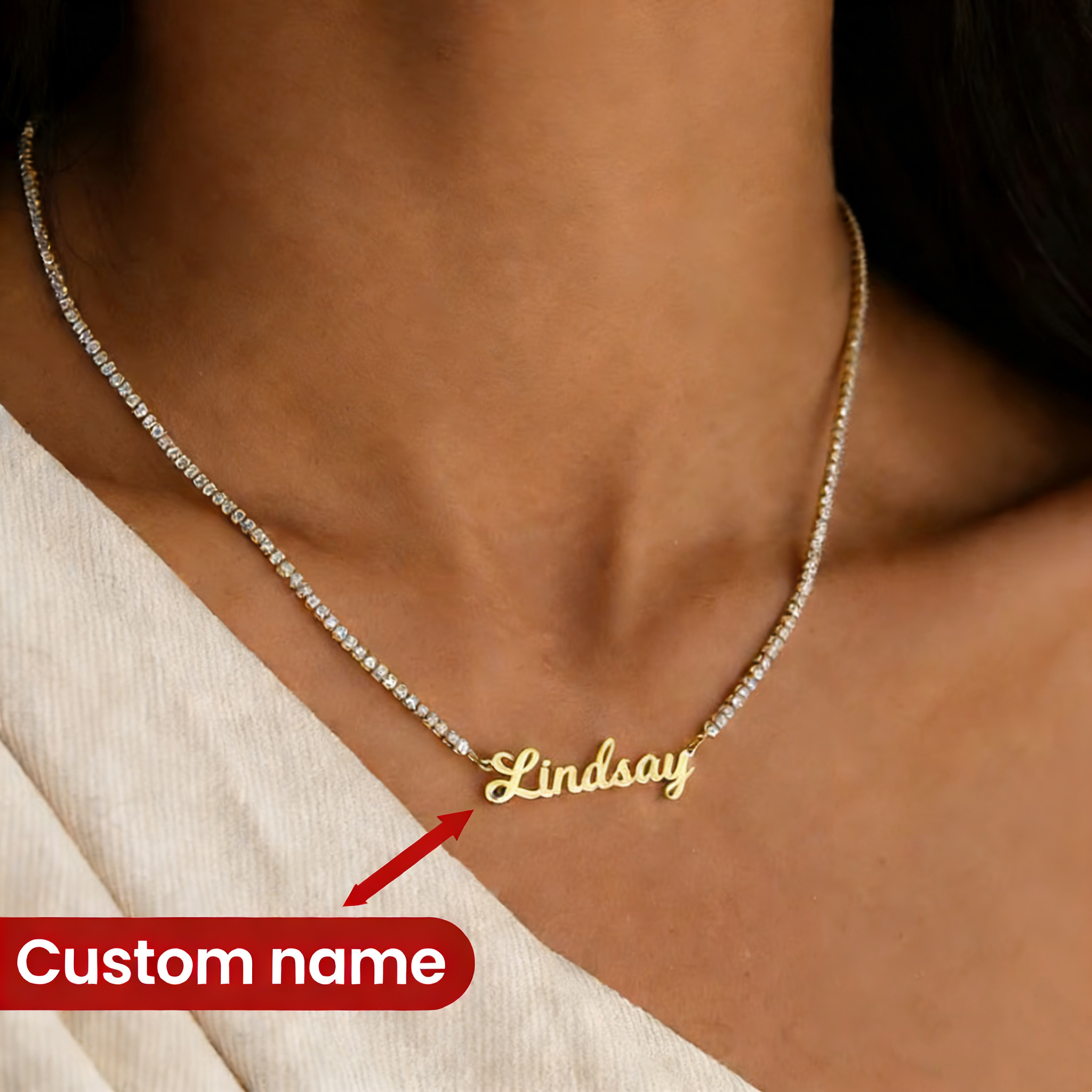 TEMU Hip Hop Jewelry Custom Name Necklace Stainless Steel White Straight Pull Personalized Zirconia Tennis Name Necklace