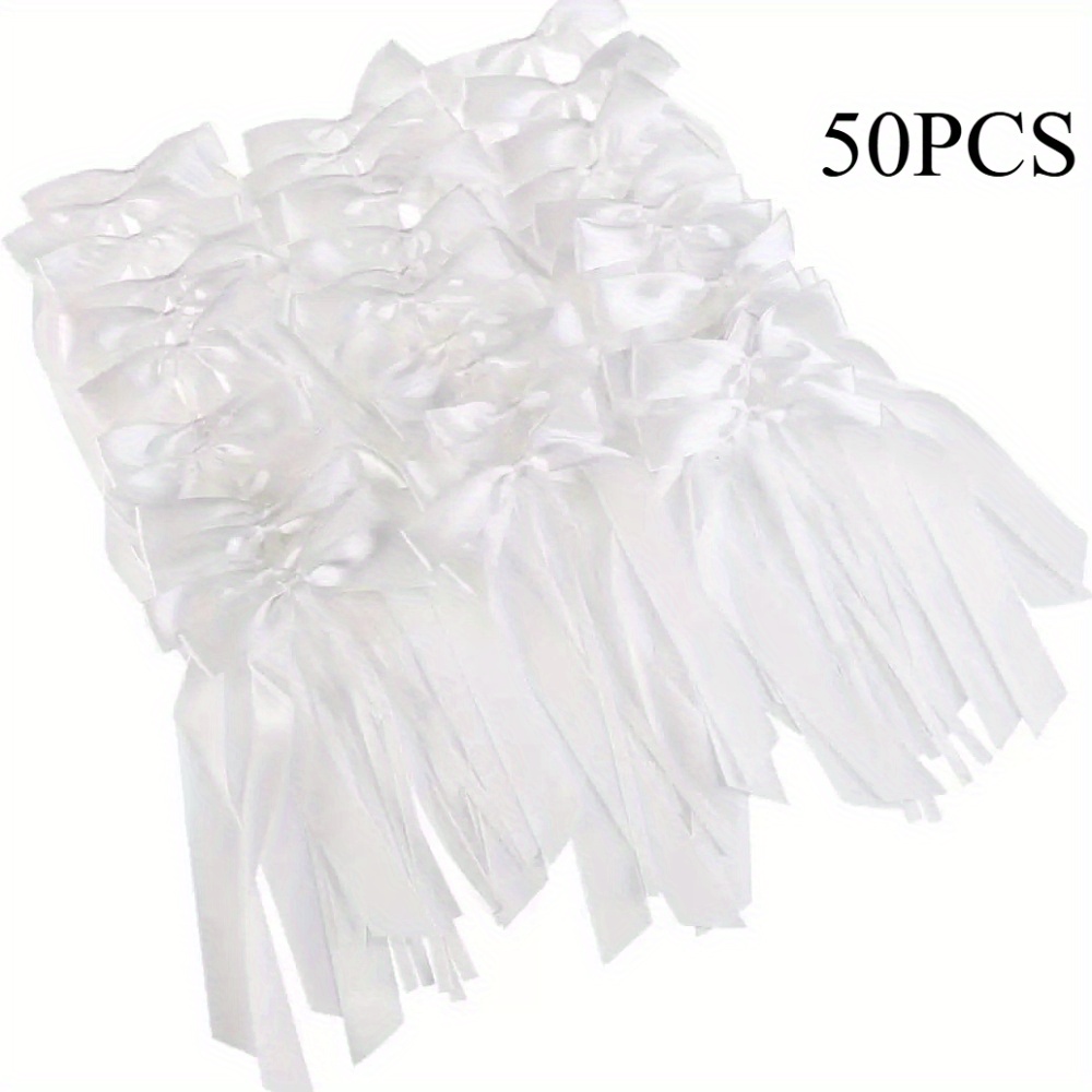 Image of 30/50 Handmade Wedding Car Bow Ribbon Antenna Bows, Easy To Tie On Cars, Classic And Elegant White For Wedding And Christmas Tree Decorations - White 22x12&halloween,school
