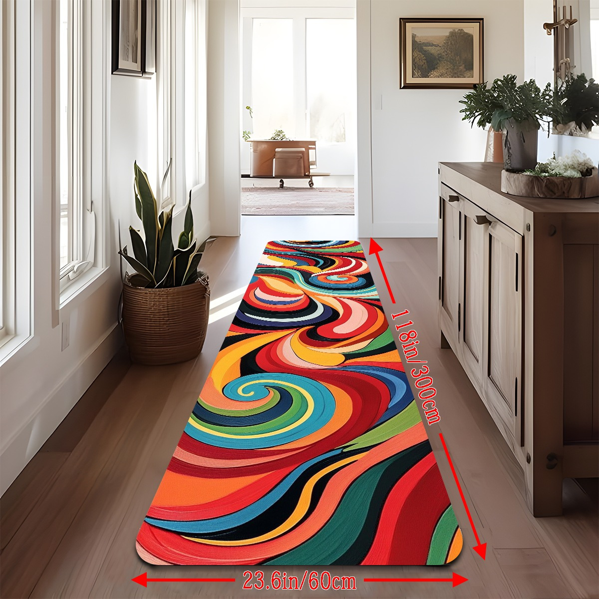 TEMU 1pc Vibrant Dynamic Swirl Pattern European Style Runner Rug, Long Carpet For Bathroom, Non-slip Running Mat, Bedside & Sofa Area Rugs, Kitchen
