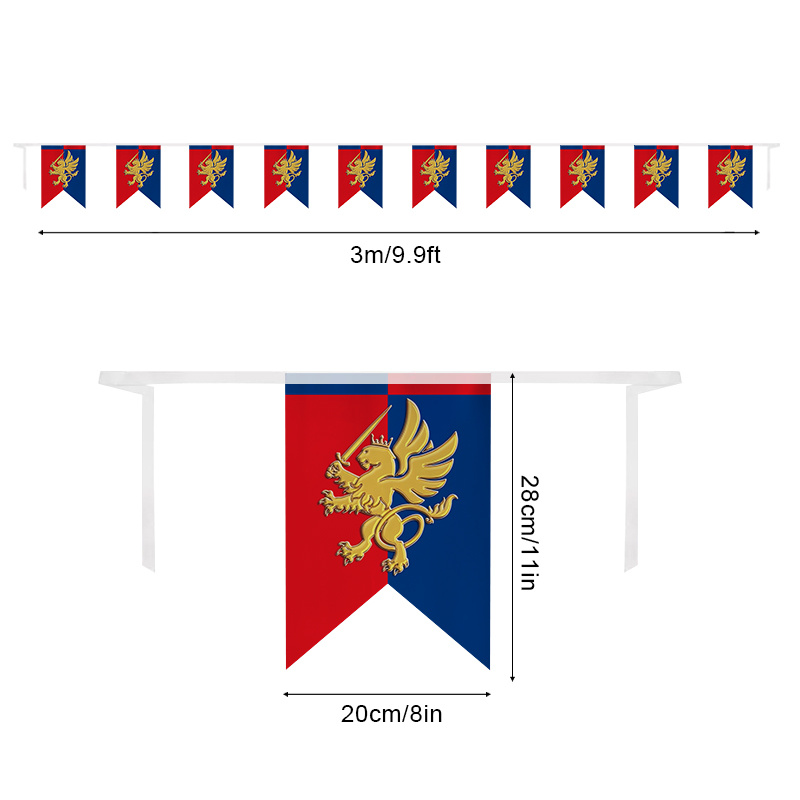 Image of 3 Meter Long 10pcs/ String Medieval Fantasy Banner With Medieval Party Decorations Hanging Bunting Banner Knight Garden Flag For Castle Theme Festival Birthday Party