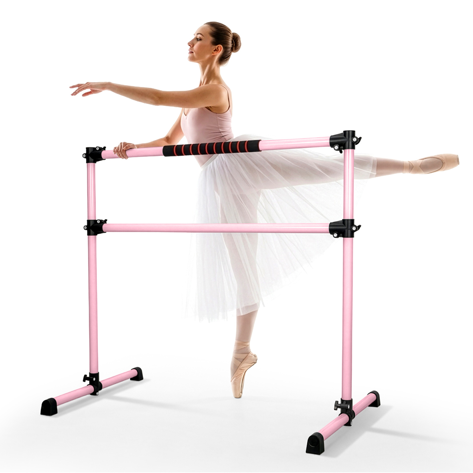 119.5 X 77 X 122 Cm Double Ballet Bar - Height Adjustable Freestanding Ballet Bar With Non-slip Feet, Portable Pull Up Bar For Dancing, Stretching And Exercising At Home Or In