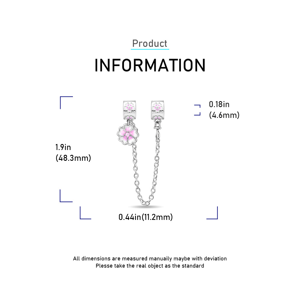 925 Silver Flower Safety Chain Bead Pendant