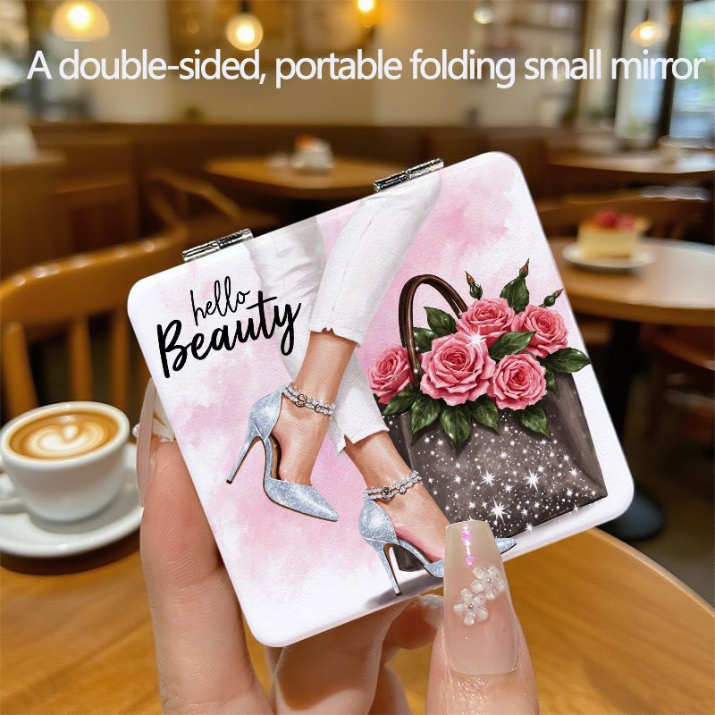 TEMU A Compact Square Mirror For Girls Featuring A , Suitable For Makeup On The Go. This Portable Mini Hand Mirror Has A Cute Cartoon Style, Perfect