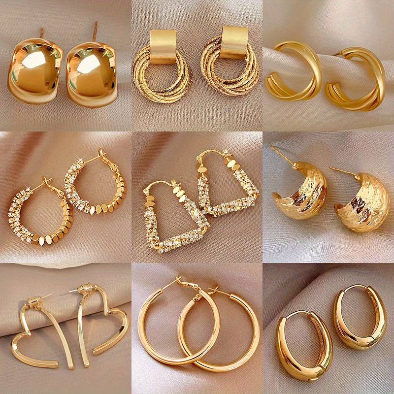 TEMU 10 Pairs Of Golden Geometric Earrings, Retro Minimalist Plain Colored Earrings, Suitable For Women's , Banquets.good Gifts For Her