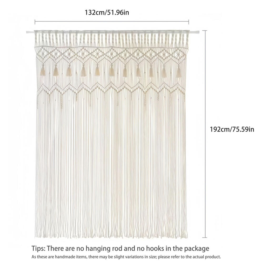 TEMU Rideau tissé à en corde nordique de style bohème avec franges, tapisserie décorative et rideau de porte tissé pour la décoration intérieure ;