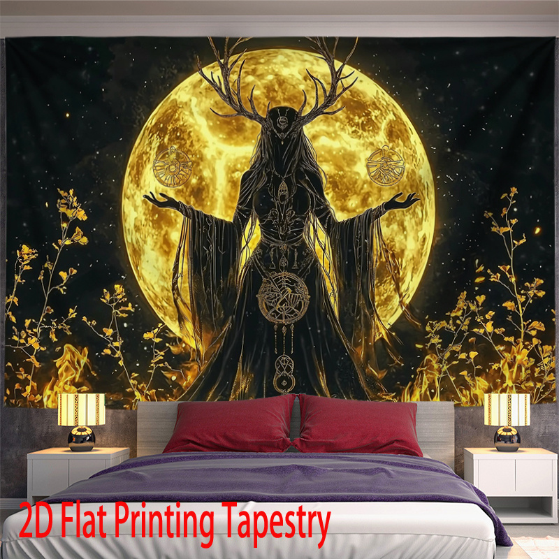 Tapiz de pared diosa de la luna con astas para casa y dormitorio_voghion.com