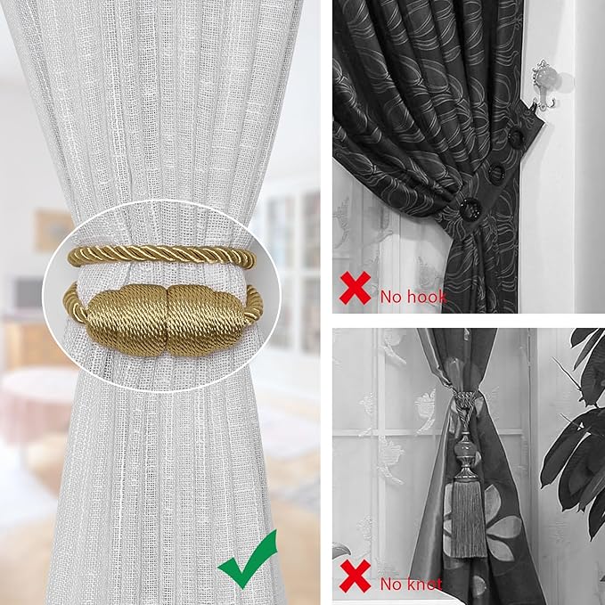 4pcs Set of Golden Magnetic Curtain Buckles, Exquisite Curtain Ties, Elegant Decorative Curtains, Perfect for Home, Office, Hotel, and Outdoor Curtains, Making It an Ideal Curtain Decoration