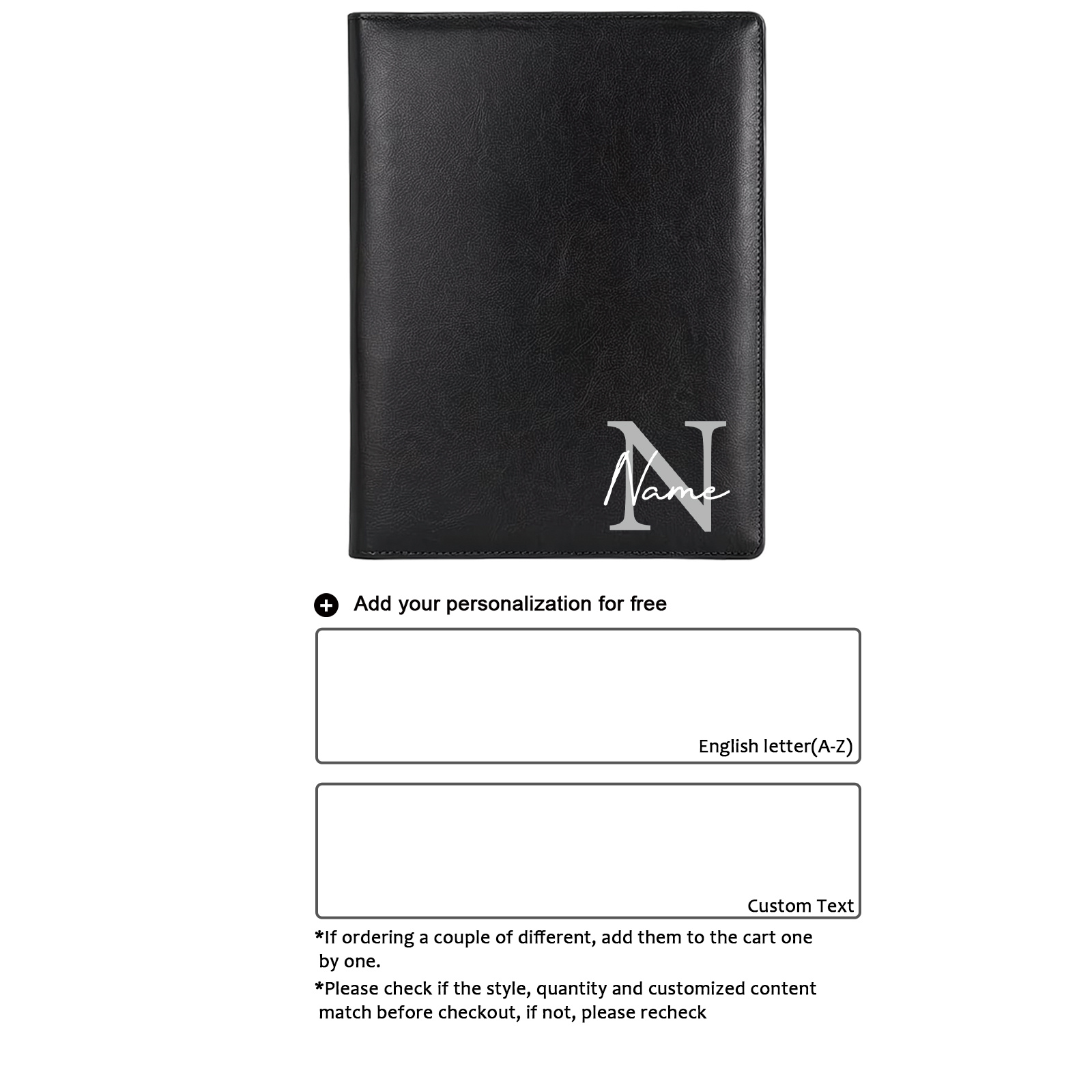 TEMU 1pc Personalized Folder Custom Faux Leather Portfolio With Name Or Text, With Cv/ Holder, Business Card Case, A4 Size, Pen Loop & Smartphone