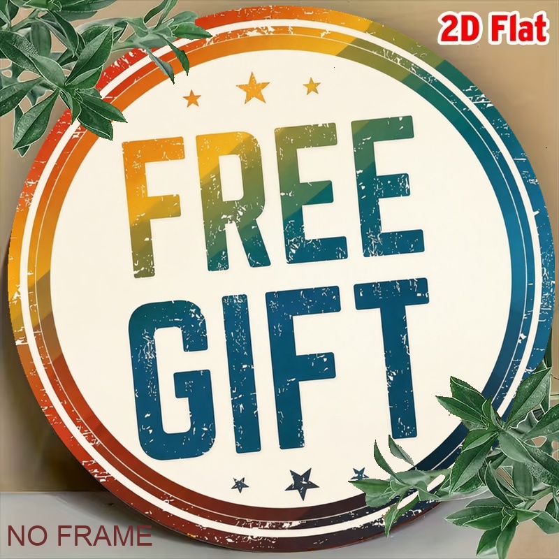 TEMU 2d Flat, 2d Flat - 2d Printed Wall Sign - Vintage Round Decorative Sign, Measuring 7.87x7.87 Inch With English Vintage 'free Gift' Badge Design