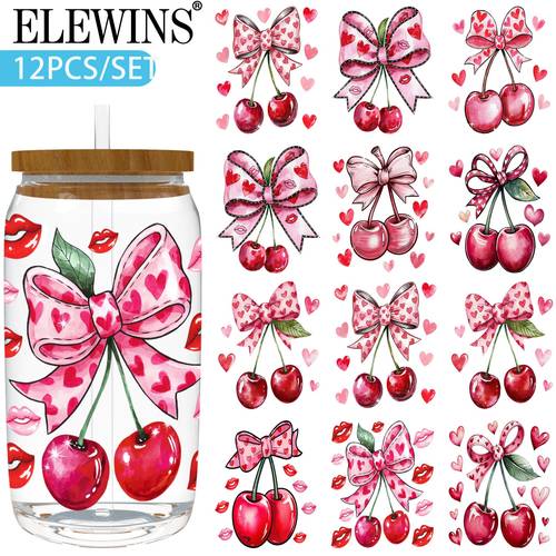 12pcs dtf cup stickers suitable for 16oz portable cups cherry film permanent scratch resistant transfer sticker suitable for glass cups mugs easy to peel off uv dtf transfer for smooth high quality