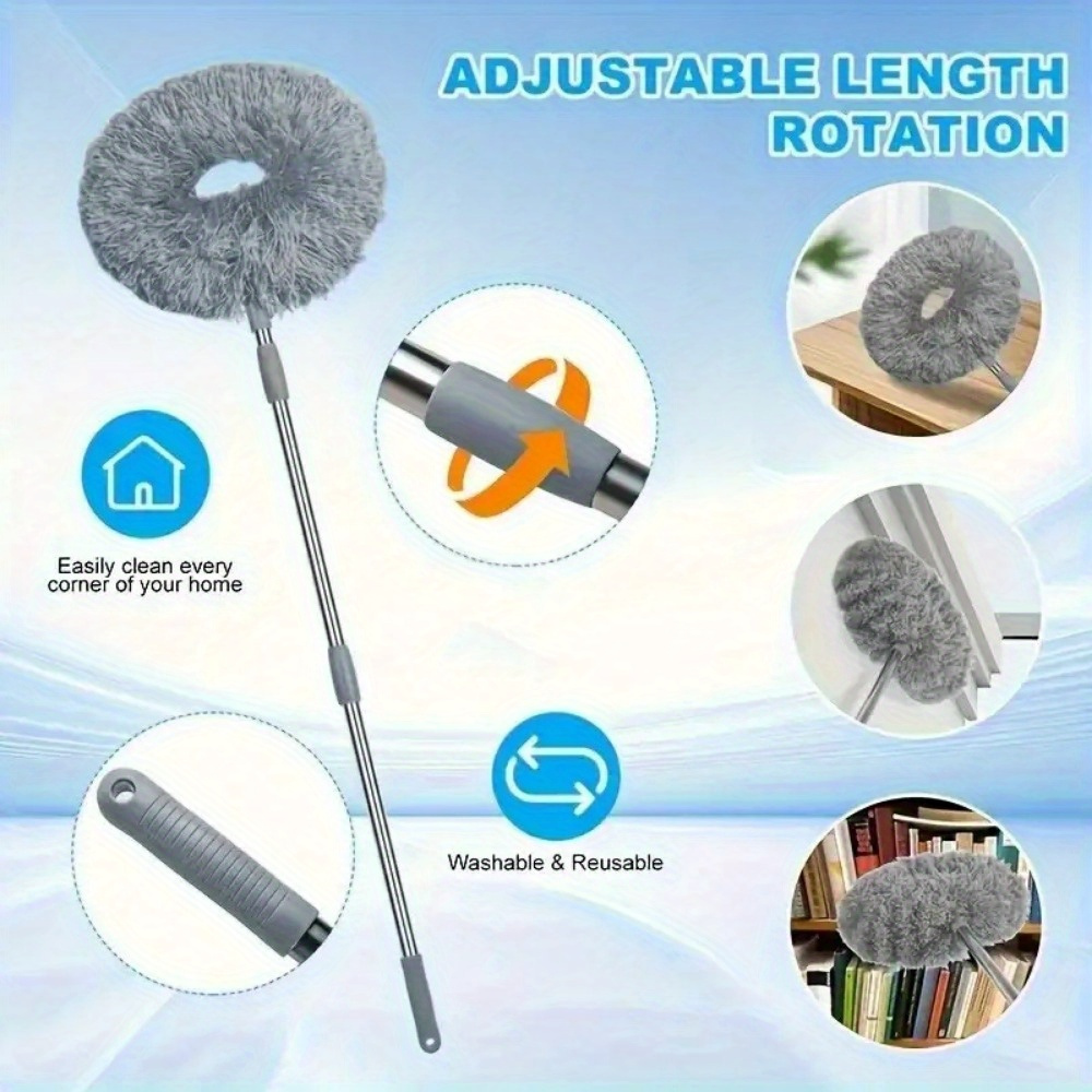 premium telescopic dust brush head with soft dense fibers ideal for ceiling fans high ceilings furniture cars   plastic handle for   home cleaning details 2