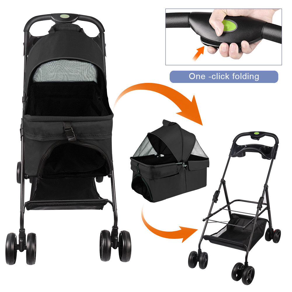 Image of All-- Stroller With Detachable Dog Carrier - Modern Large Cart For , Spacious Interior (50x65x99cm), Durable Frame, Outdoor/travel Carrier, Compatible /kitten Carrier Needs - Black