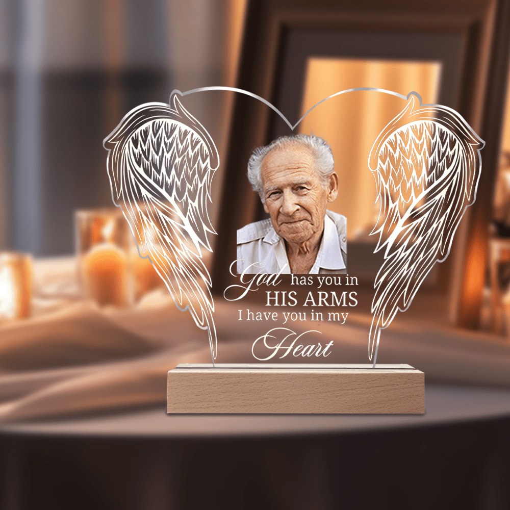 [2d Flat] 1pc Custom Wings Photo Plaque - Gift For Parents And Grandparents, Personalized Acrylic Commemorative Keepsake, Engraved With Message, Multicolor