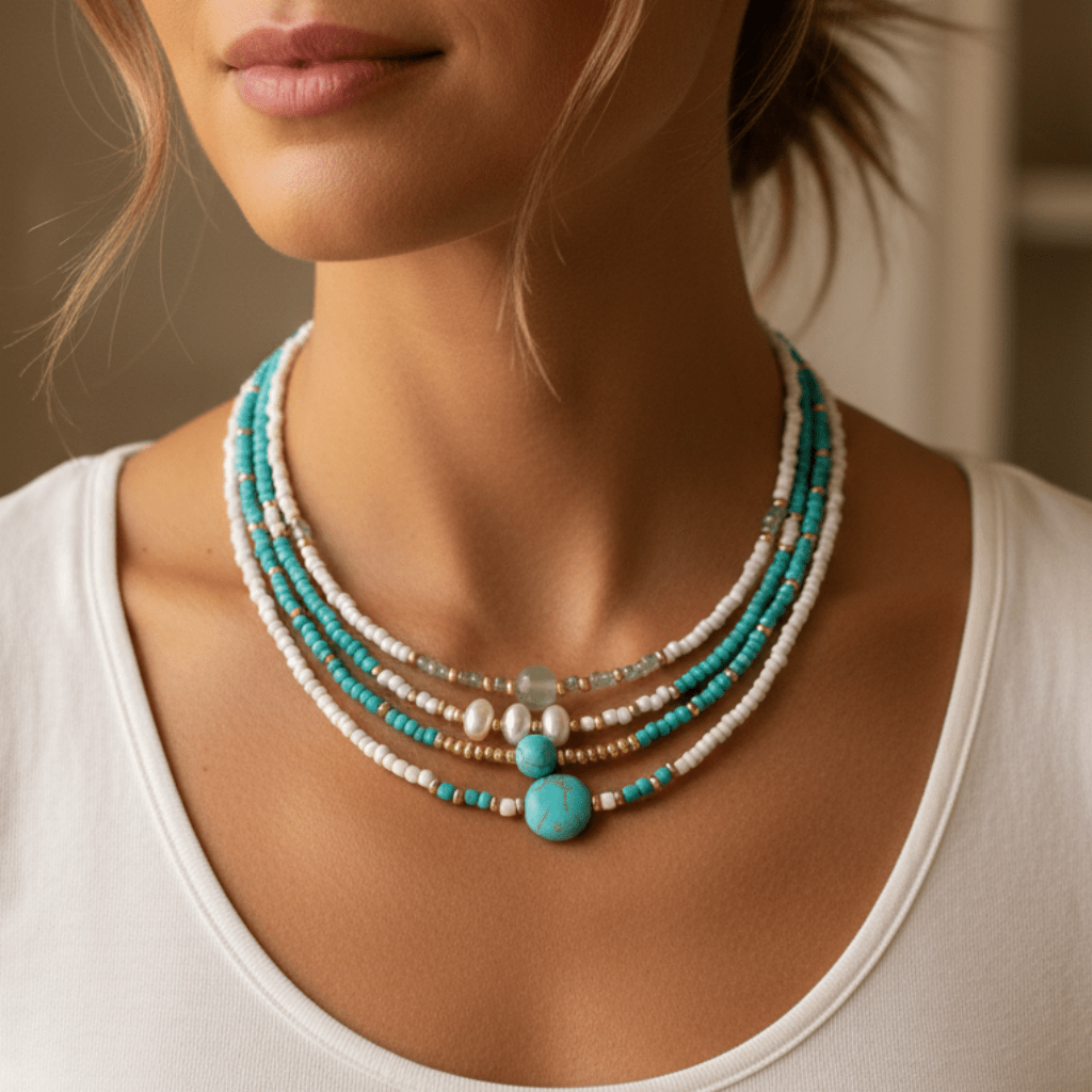 TEMU Conjunto de collar y con cuentas de semillas vintage bohemio para mujer, 4 piezas, de perlas, ideal para uso diario, vacaciones, fiestas en ,