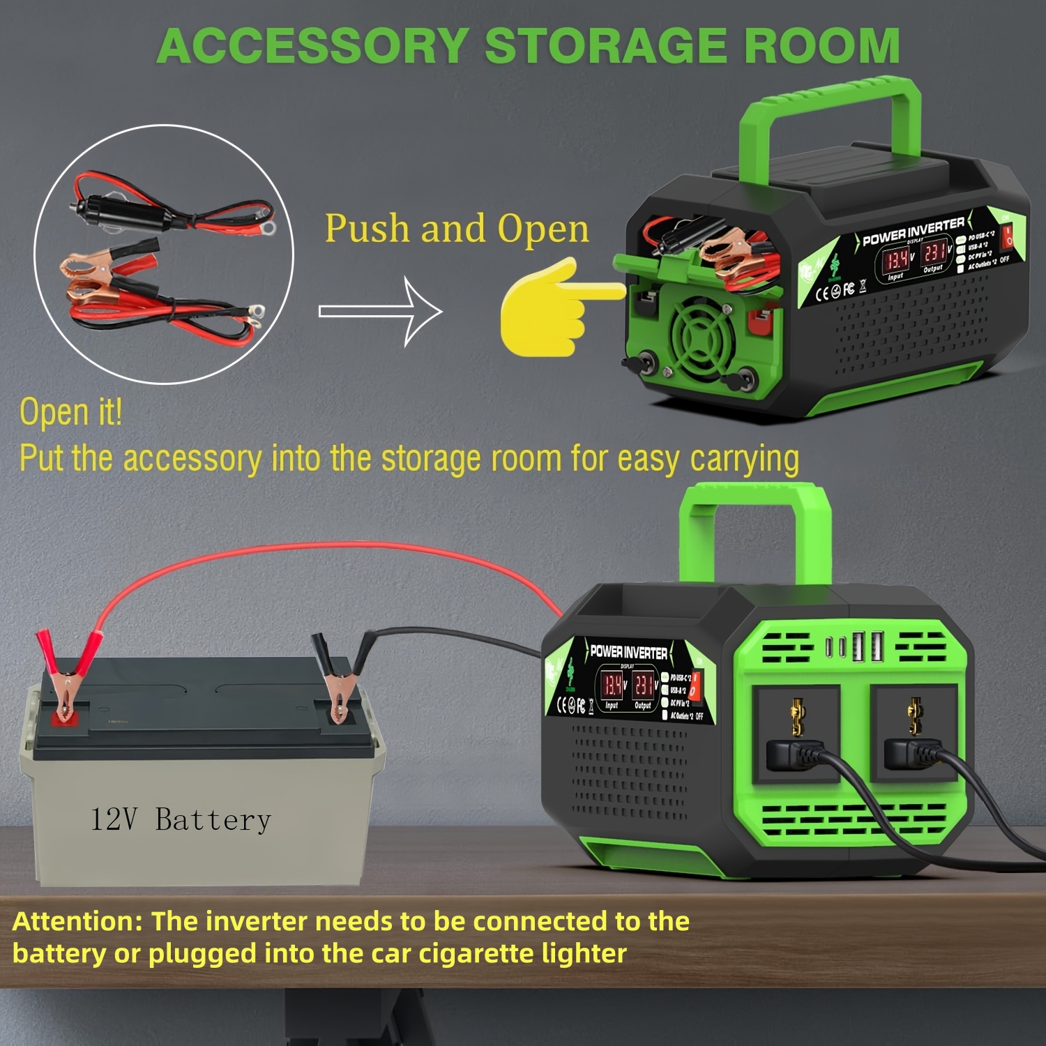 1000W/500W Inverter with Car Plug and Connecting Wire Accessories