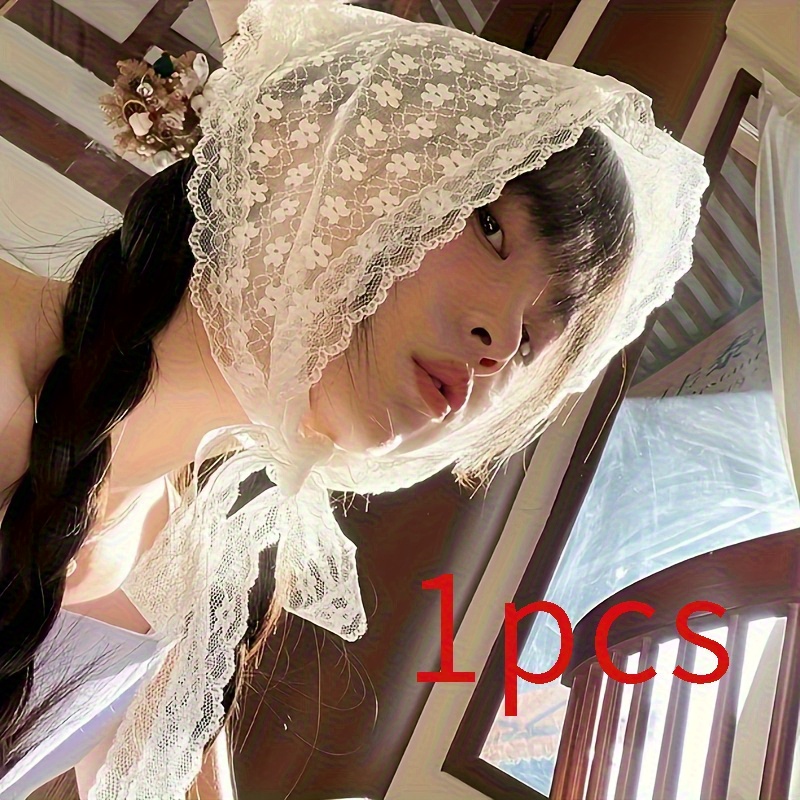 Spring And Summer Floral Versatile Simple White Triangle Scarf Artistic Style Daily Outdoor Hair Accessory
