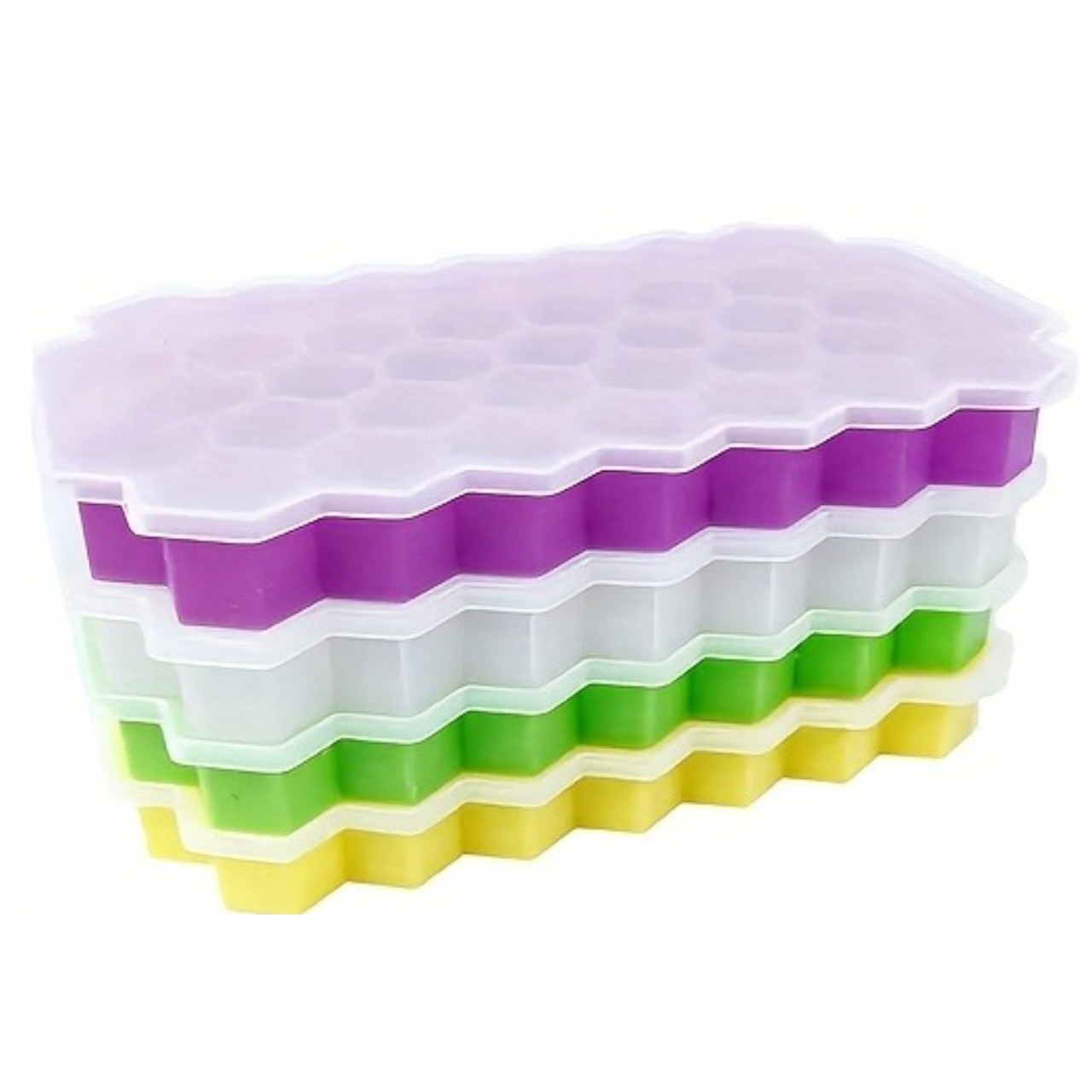 TEMU 4pcs Set Including 2 Honeycomb Ice Molds And 2 Matching Sealed Lids, 37-cell Flexible Silicone Honeycomb Ice Cube Mold, Essential Kitchen Tool