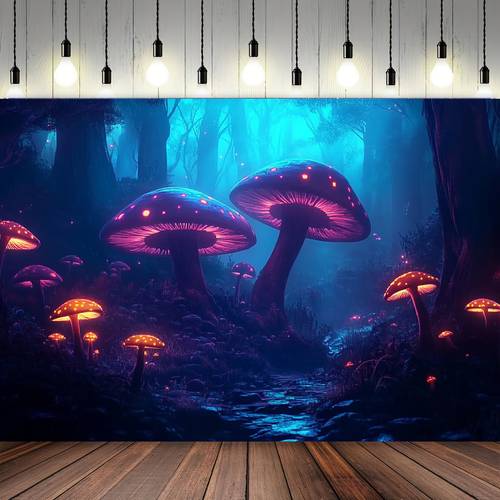 1pc glow banner purple scene with fairy lights indoor outdoor parties events and holiday decor polyester material 39x59 51 18x59 70 8x90 5 inch indoor outdoor decor mystical atmosphere durable polyester mushroom decor