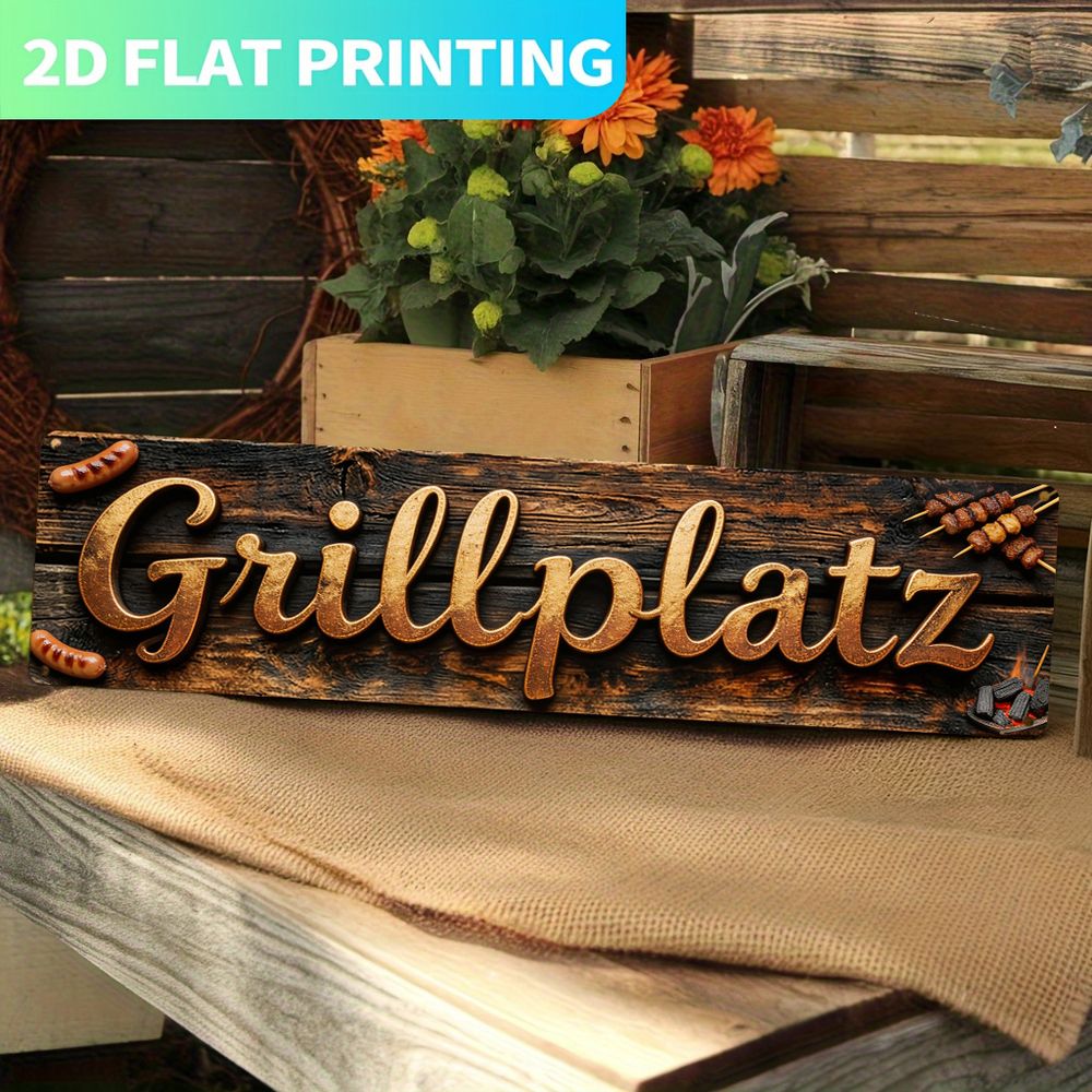 TEMU 2d Flat 1pc, Metal Sign, 'grillplatz' 15.75inch X 3.94inch Sign, Single Piece, Decorative Sign For A Grill Area From Germany, Suitable For