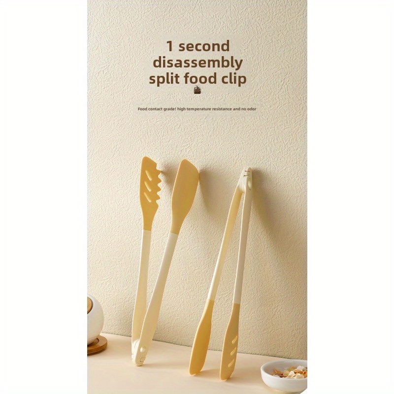 silicone clip detachable kitchen grilling tongs steak flipping tongs heat resistant high temperature   one tongs and noodle clip Product details 1