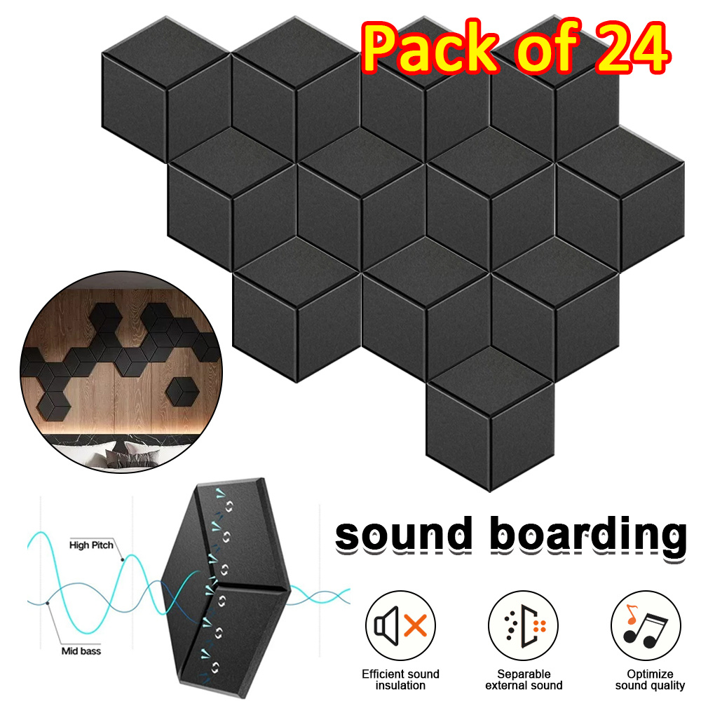 Image of 12/24pcs Self-adhesive Acoustic Panels Soundproofing Foam Panels, High-density Noise Absorbing Panels With, For , Office, Theater - Modern Hexagonal In Black/gray/white, Studio Acoustic Treatment