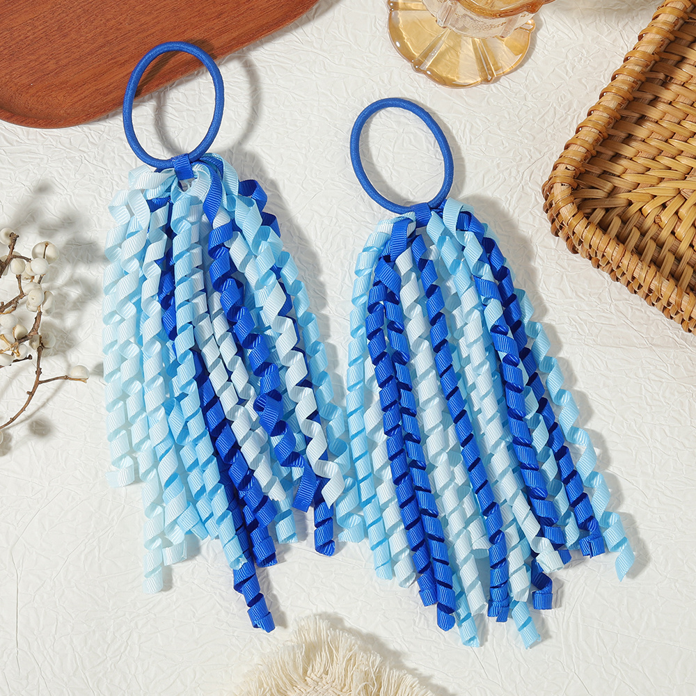 TEMU 2pcs Chouchous à Franges Dégradées Contrastées Longs Ruban Bouclé Élastiques Accessoires Cheveux Fêtes Photo Fête Ambiance Dopamine Accessoires