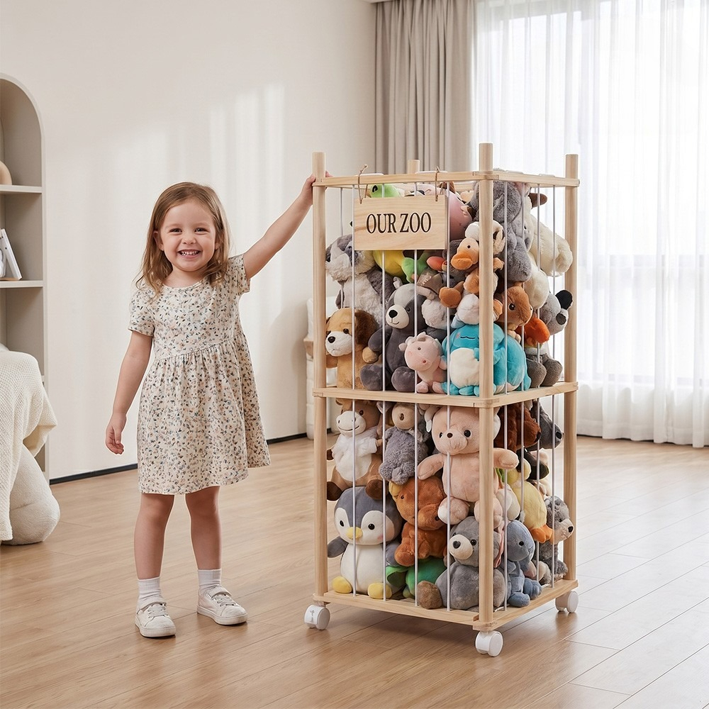 TEMU Storage Organizer, 150l Large Capacity Stuffed Animal Storage Cage With Elastic Cord, Holds For Kids Playroom Bedroom