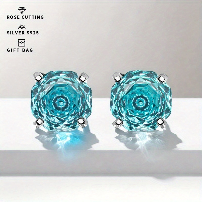 Women's S925 Sterling Silver Topaz Blue Rose Cut Zircon Earrings