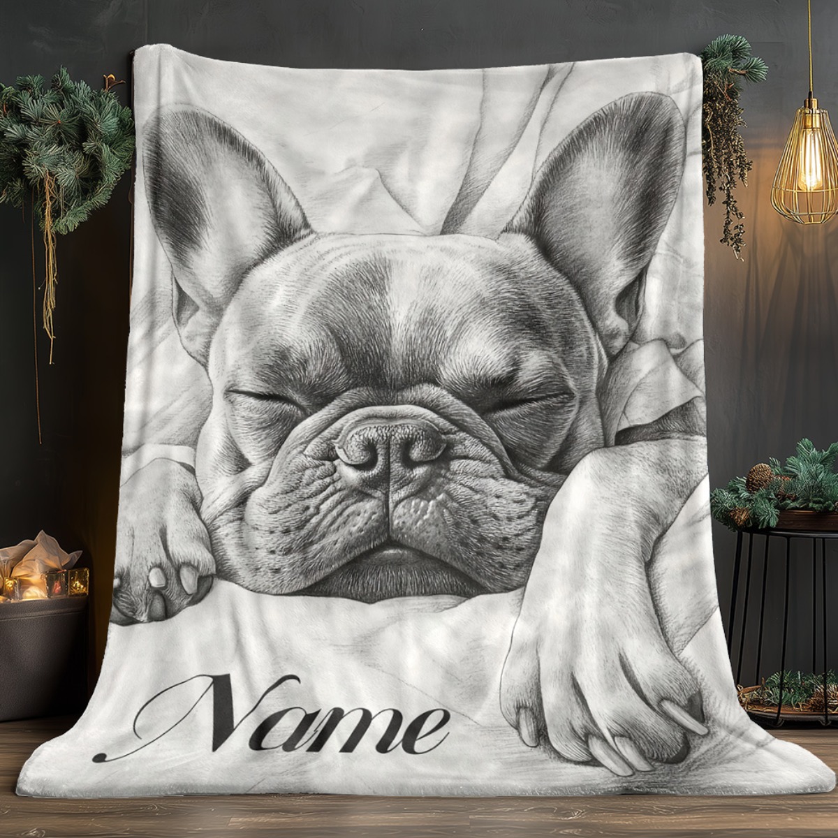 TEMU 1pc Of Adorable Black And -themed Personalized Name Portable Blanket. This Lightweight Bedding Accessory Is Perfect For Travel, Camping, And Use