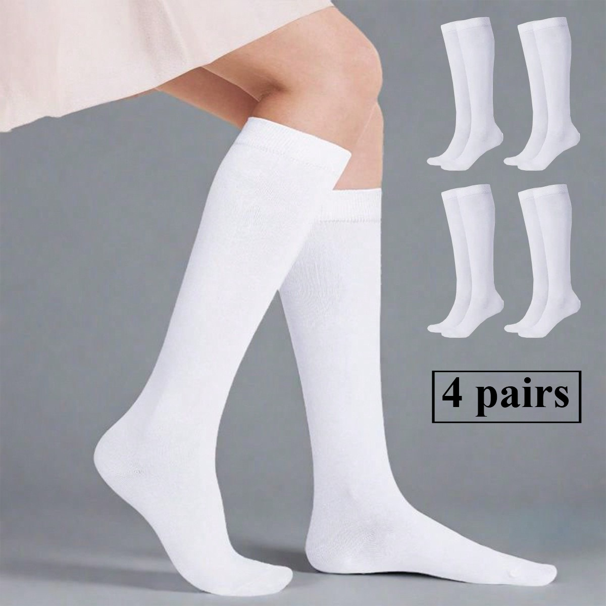 E-shop 4 Paar Damen Over-Knee Socken, 100% Faser, Handwaschbar, Herbst- und Winterstil, Damen Wadensocken in großen Größen, Geeignet für den täglichen
