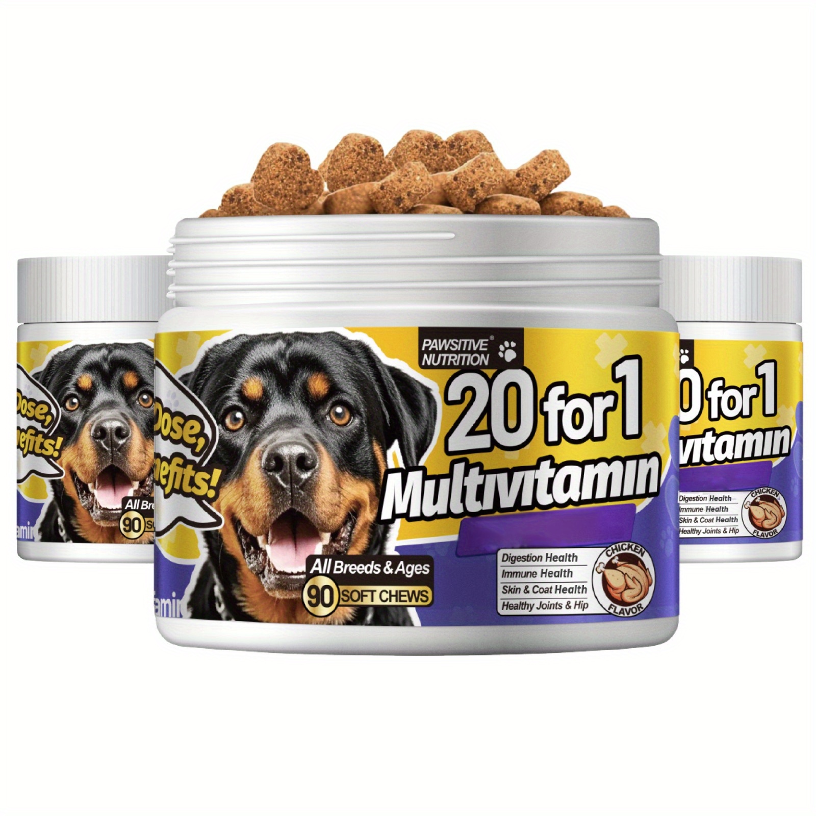 TEMU Nutrition Multivitamins For Dogs, Dog Vitamins, & Multivitamins, Dog Vitamins Multivitamin Chewablew, Suitable For All Dogs(chicken Flavor, 90