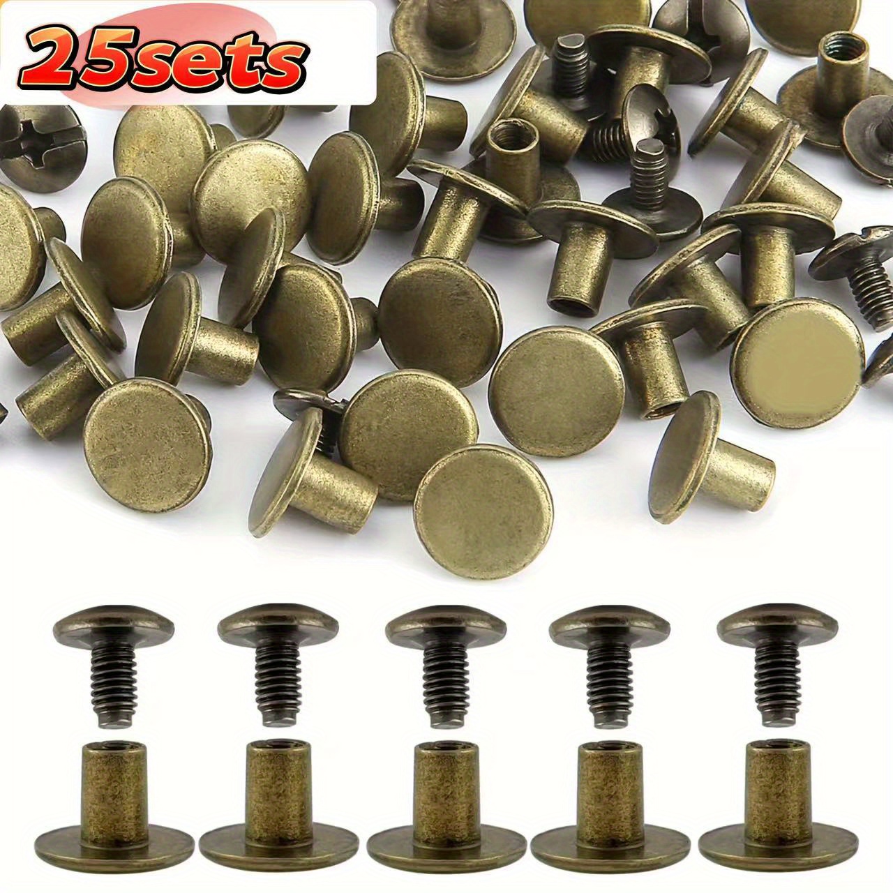 &25pcs Metal Chicago Screws Set- Bronze Color Faux Leather Crafts