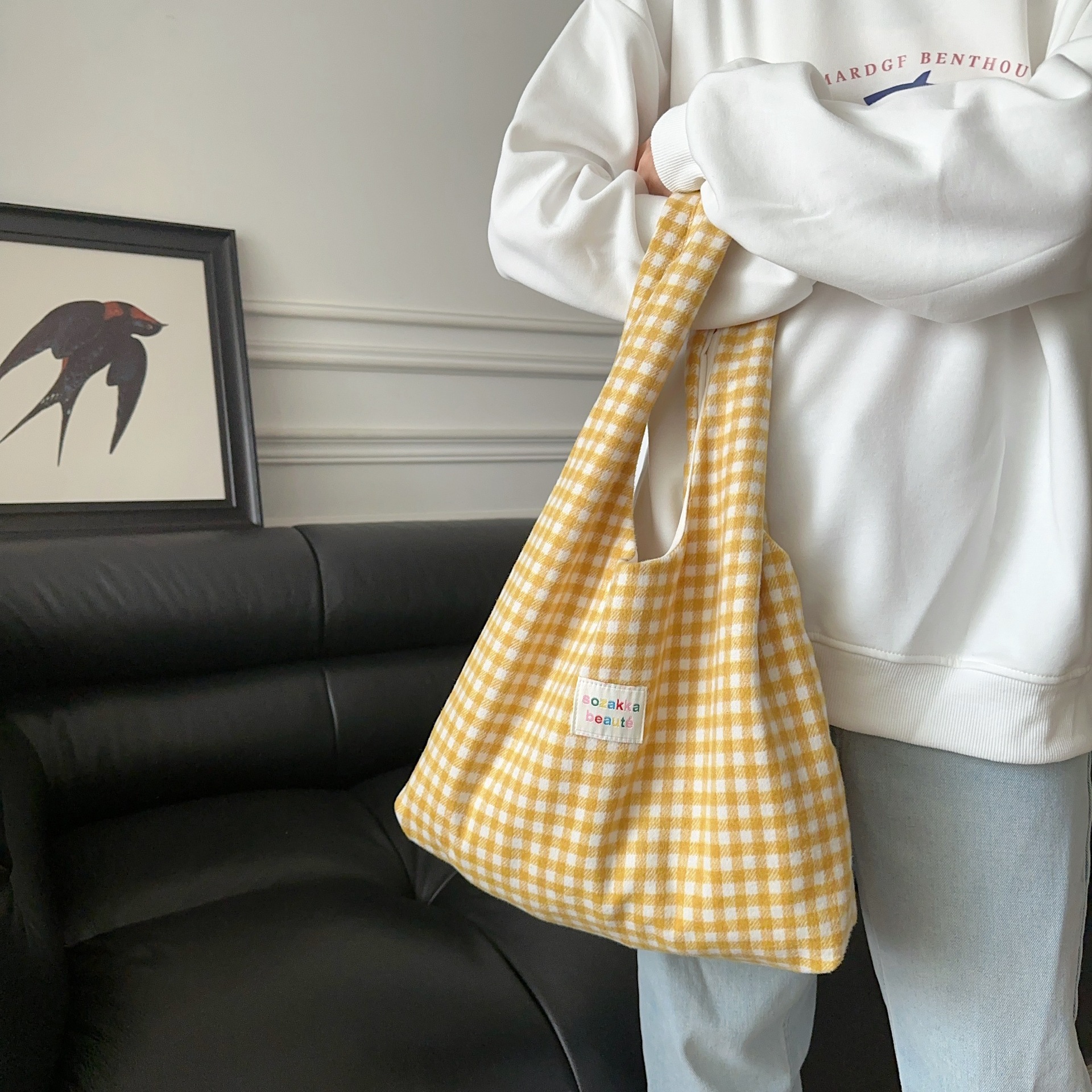 Pink Gingham Hobo Tote Bag Large Capacity Casual Shoulder Purse_voghion.com
