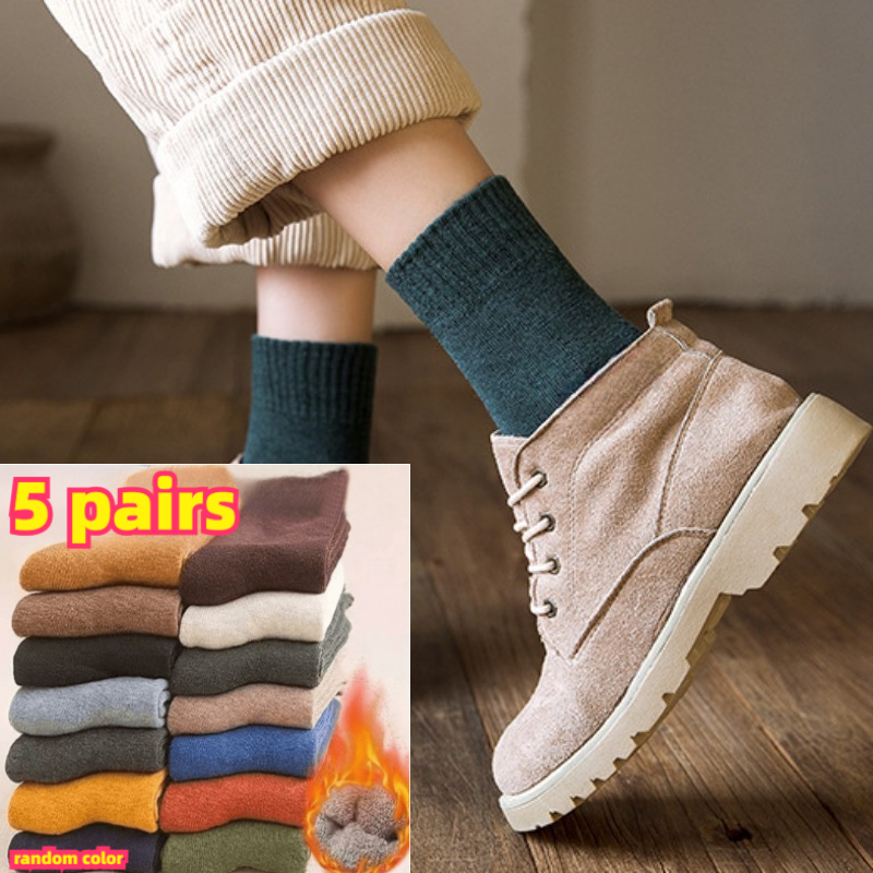 TEMU Lot de 5 paires de nouvelles chaussettes épaissies en éponge, couleurs aléatoires, nouvelles chaussettes épaissies et chaudes en éponge pour