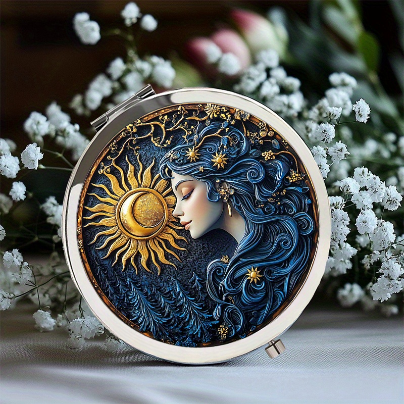 TEMU Design de Déesse Céleste de Maquillage Pliable Portable - Rond à Main avec Illustration et de , Polie, Parfait pour , et Offrir en Cadeau