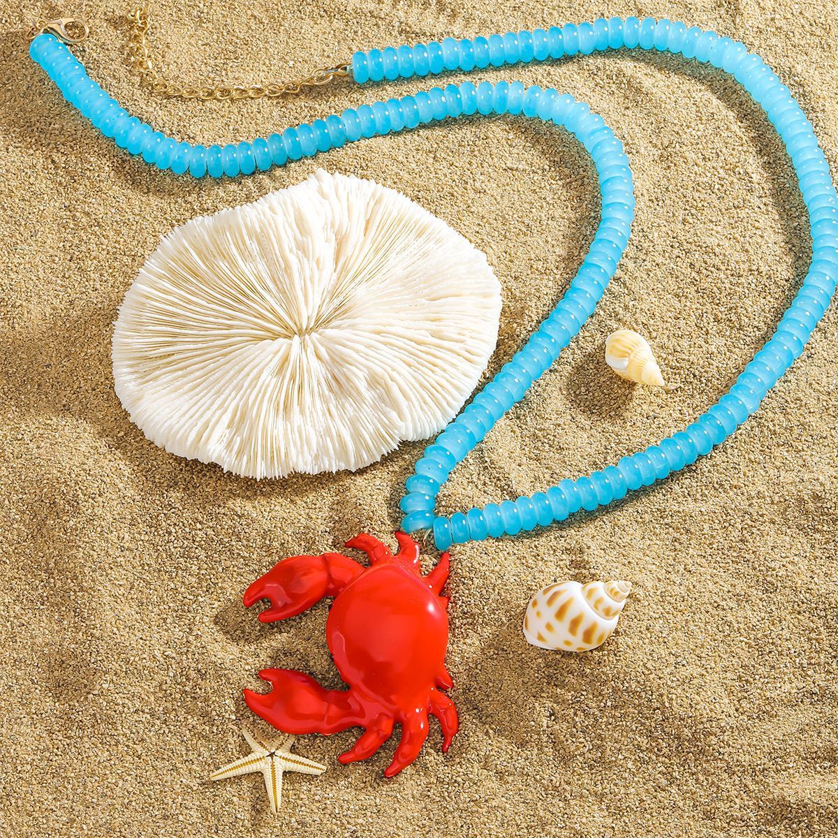 Summer Beach Inspired Crab Shaped Beaded Necklace