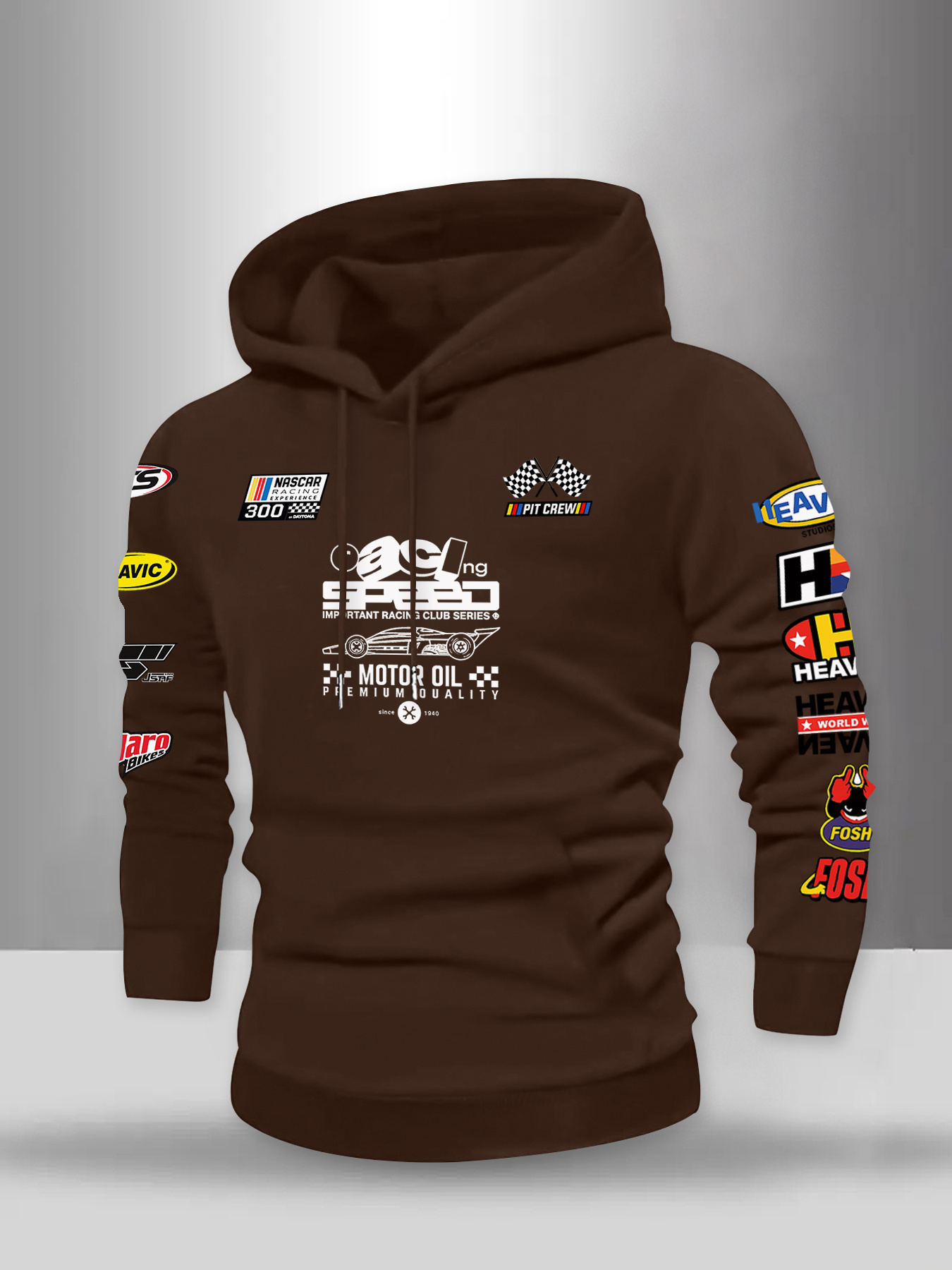 KOURRTER Men's Racing-Themed Hooded Sweatshirt with Multicolor Racing Graphics, Loose Fit Winter Sweater, Pockets & Lettering (Tracks/Numbers), Machine Washable for Outdoor, Gym, Casual Wear - Warm Couple Matching Jacket for Motorsport Fans