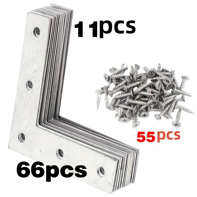 TEMU Ensemble de 66 pièces, comprenant 11 équerres d'angle en L en acier inoxydable et 55 vis de montage, équerres plates, adaptées pour chaises en
