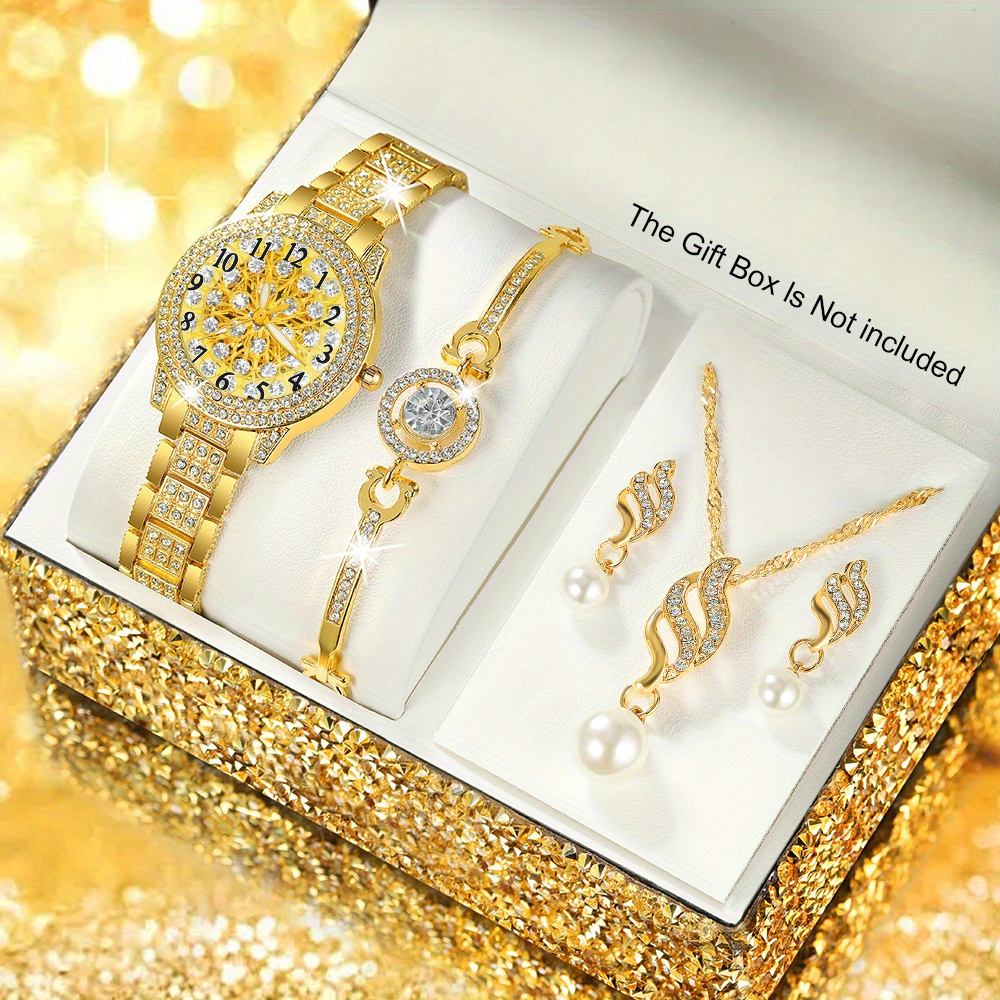 Image of New Women's Bracelet Watch Set: Stylish Quartz Watch With Matching Bracelet, Earrings & Necklace - Perfect Gift For Her