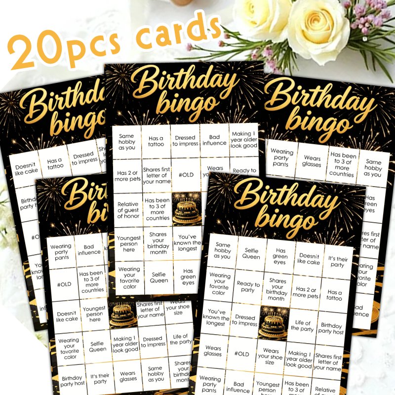 TEMU 20pcs Cmd Bingo Cards, Birthday Bingo, 3.9 X 5.9 Inches (10 X 15 Cm), Birthday Bingo Game Cards, Fun Birthday Party Games For Family Classroom