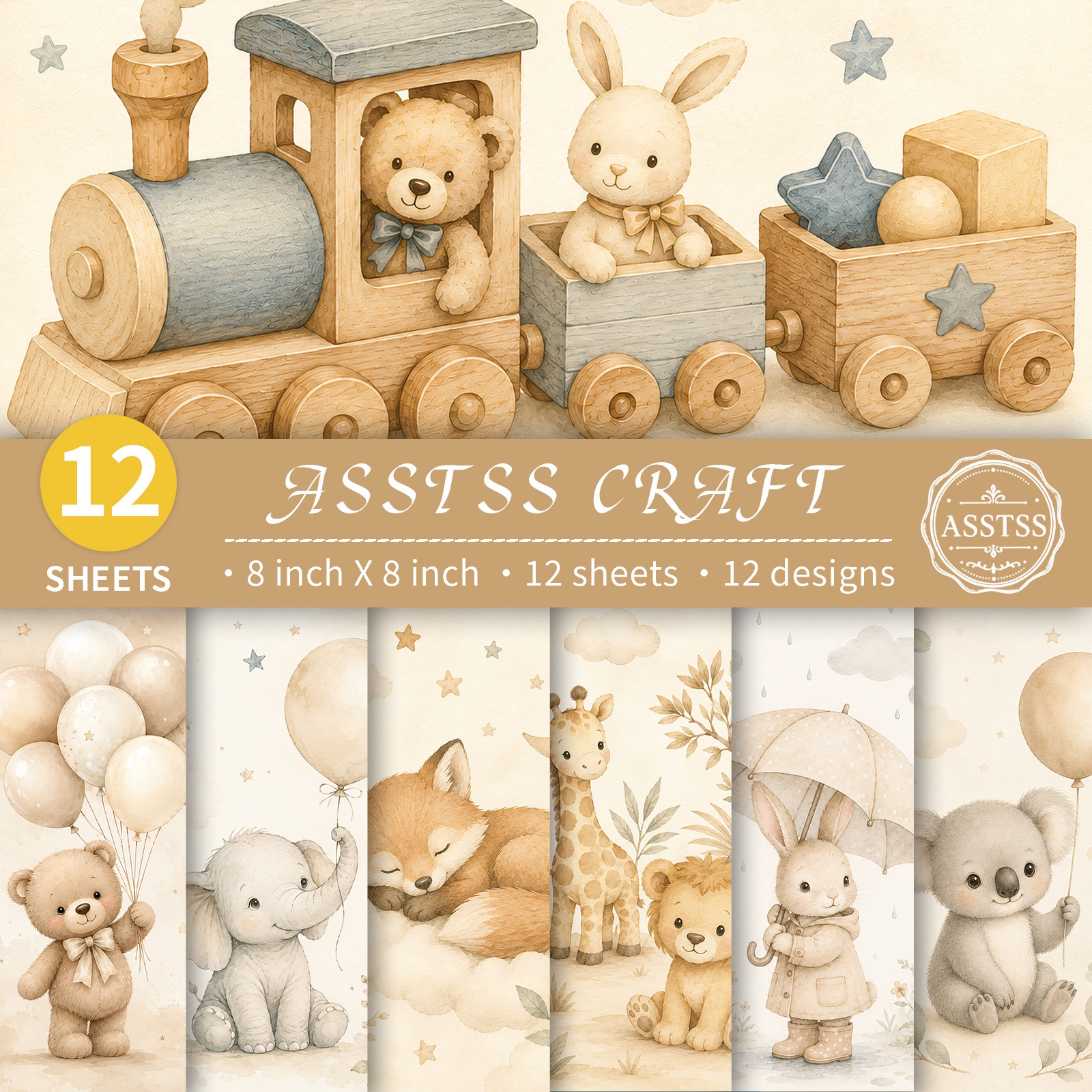 TEMU Bloc de papier épais pour scrapbooking ASSTSS de 12 feuilles, adapté au journaling, aux loisirs créatifs de baby shower, au collage et à la