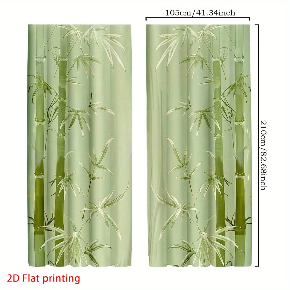 TEMU 2d Flat, [2d Printed Curtains] 2pcs Print Curtains - Green With Leaf Design, Rod For Bedroom & Living Room Privacy Decor, Curtains For Living