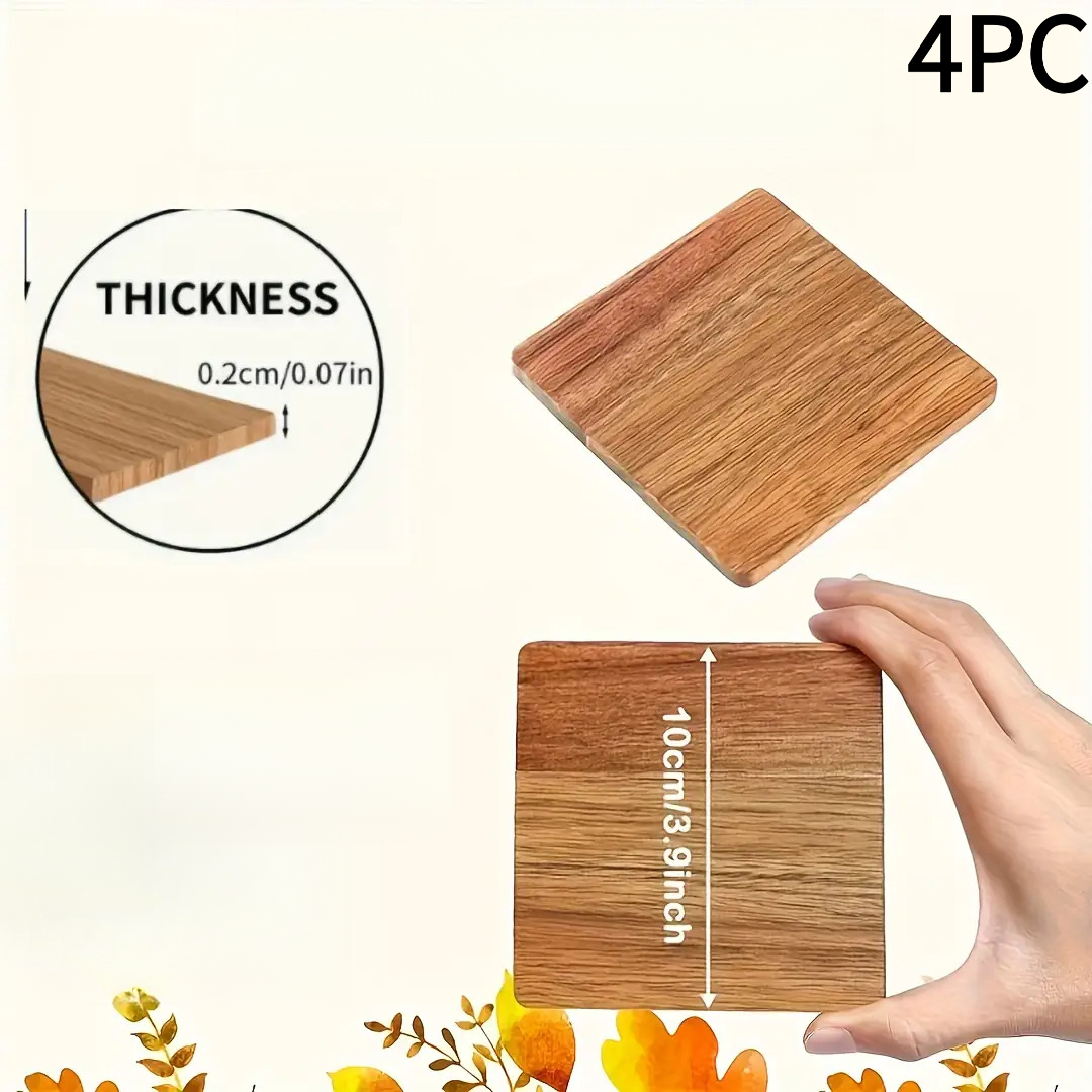 TEMU 4pcs Wooden Coaster Set, 4-inch Square Blank Wooden Drink Mats, Suitable For Crafts, Wood Burning And Home Decor - Perfect Gift Choice, Handmade