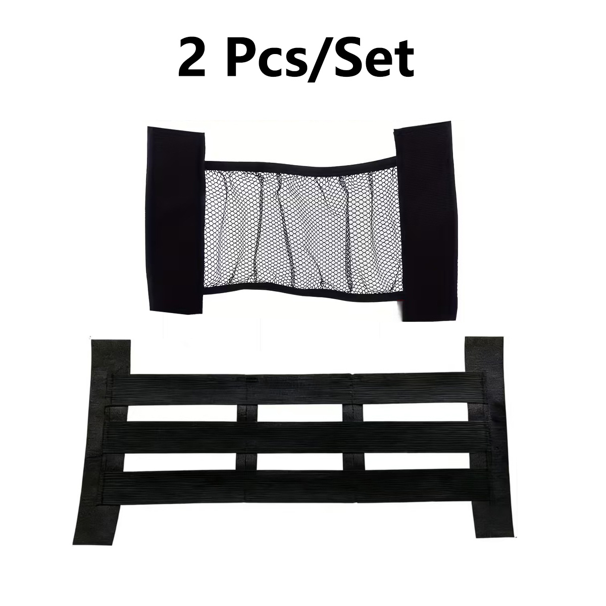 TEMU 2 Pack Heavy-duty Car Trunk Organizer With Mesh Net Pocket & Elastic Cargo Strap, Hook And Loop Fixing Belt Suitable For Camping Gear, Luggage,