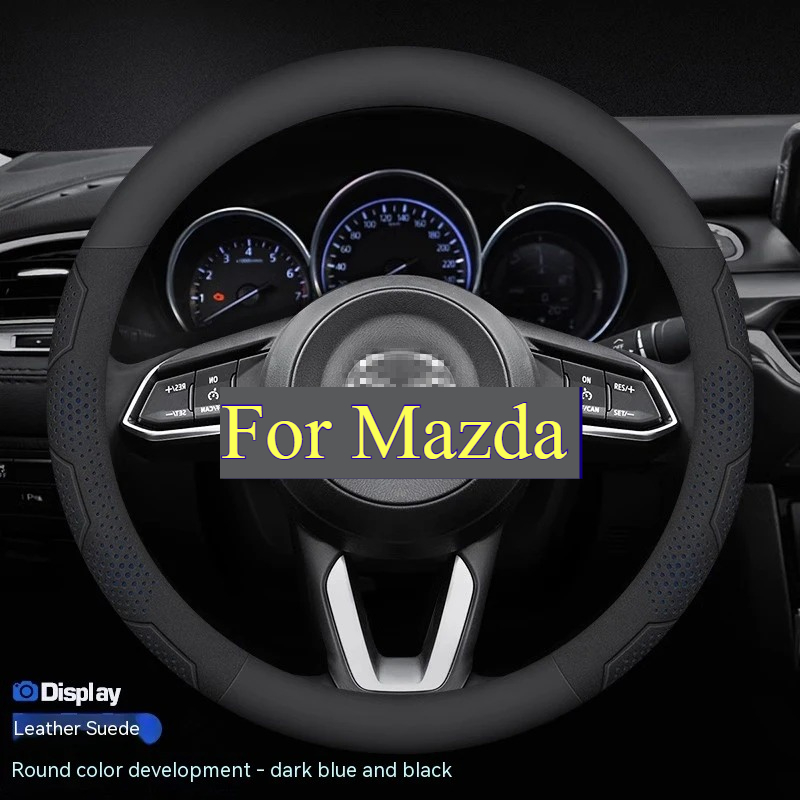 TEMU For 3 5 6 Cx5 Cx8 Cx9 Mx5 Rx7 Bt50 Carbon Fiber Pu Leather Car Steering Wheel Cover Auto Accessories