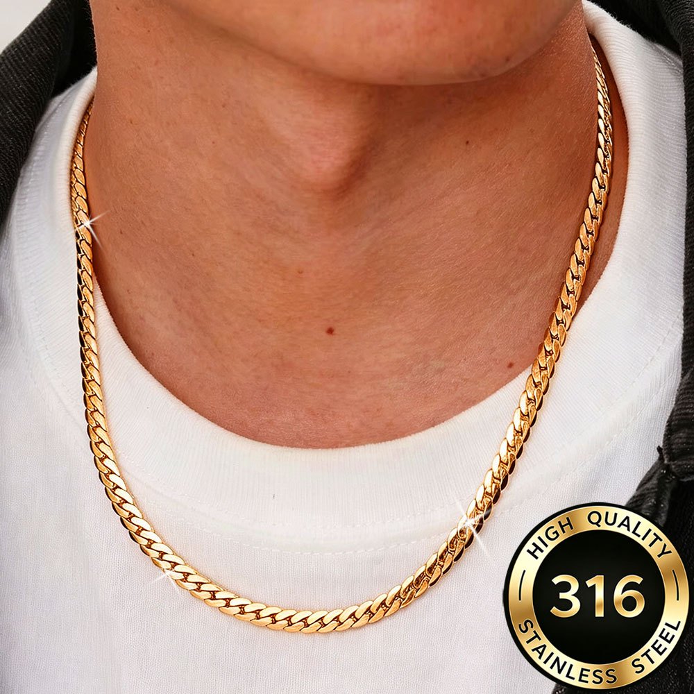 Minimalist Flat Cuban Link Chain Necklace, Unisex